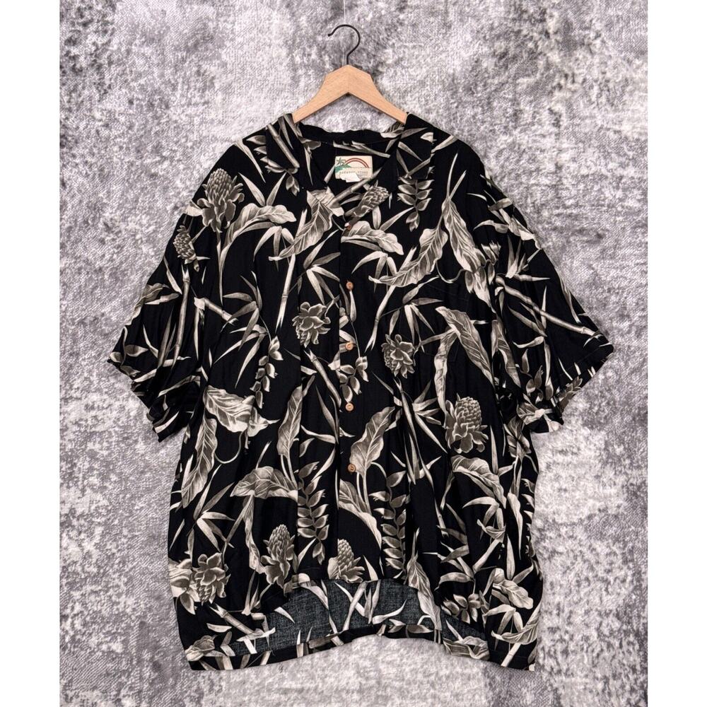 Paradise Found Shirt 4XL Mens Black Bamboo Floral Hawaiian Short Sleeve
